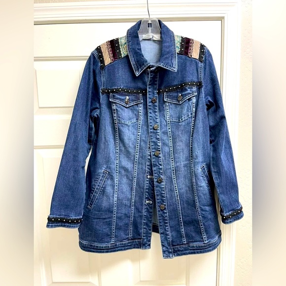 Chico's Jackets & Blazers - Chico’s long jean jacket chore coat embroidered denim medium size 8-10